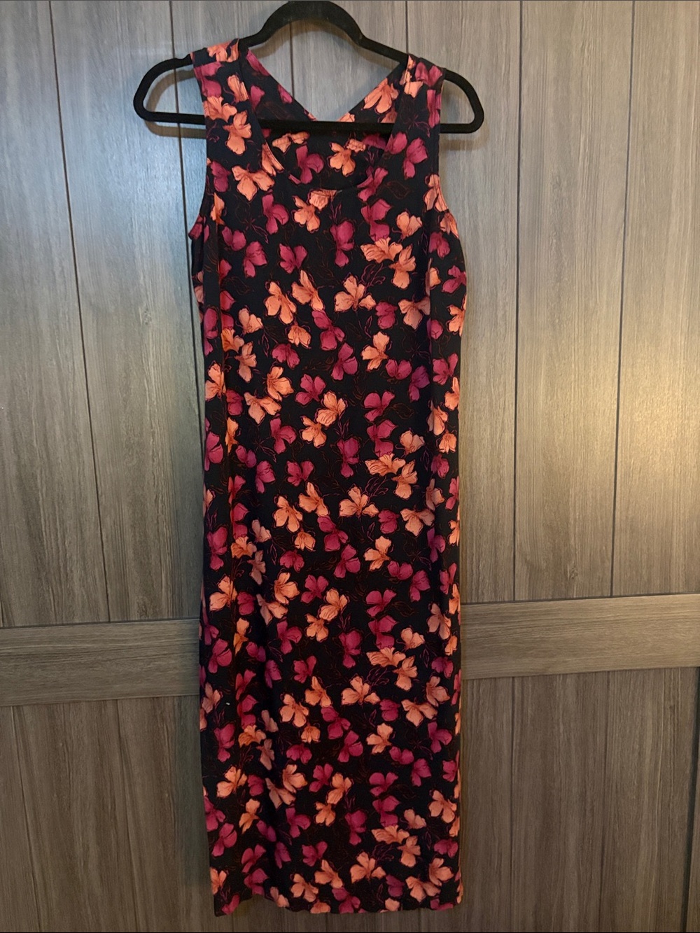 White Stag Black Dress with Floral Accents Size large 12/14